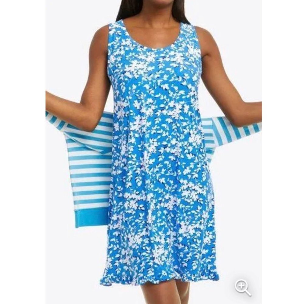 Draper James Ruffle Nightie Blue Shadow Floral dress sz XXL‎